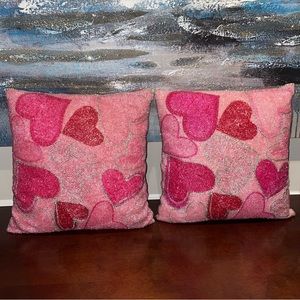 Pier 1 Pink Red Beaded Hearts Pillows